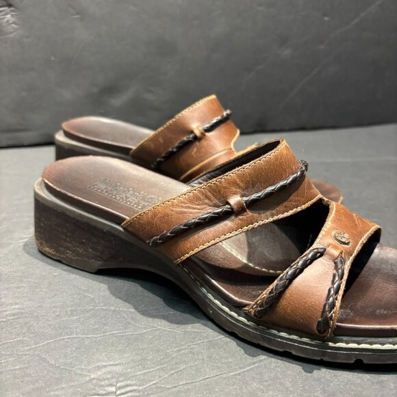 Timberland Smart Comfort Brown Leather Heeled Slide Sandals – Size 8 - Picture 2 of 8